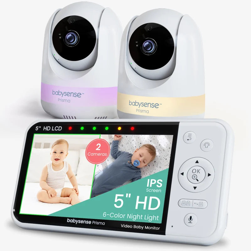 Babysense Prisma: Video Baby Monitor with 2 Cameras, Non Wifi, Split Screen, Night Light & Sound Machine